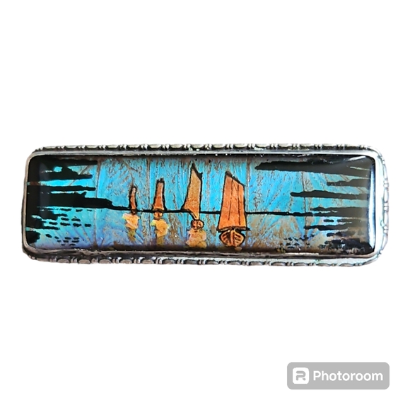 Thomas LA Mott Vintage Hand Painted Butterfly Wing Pin - Picture 4 of 4